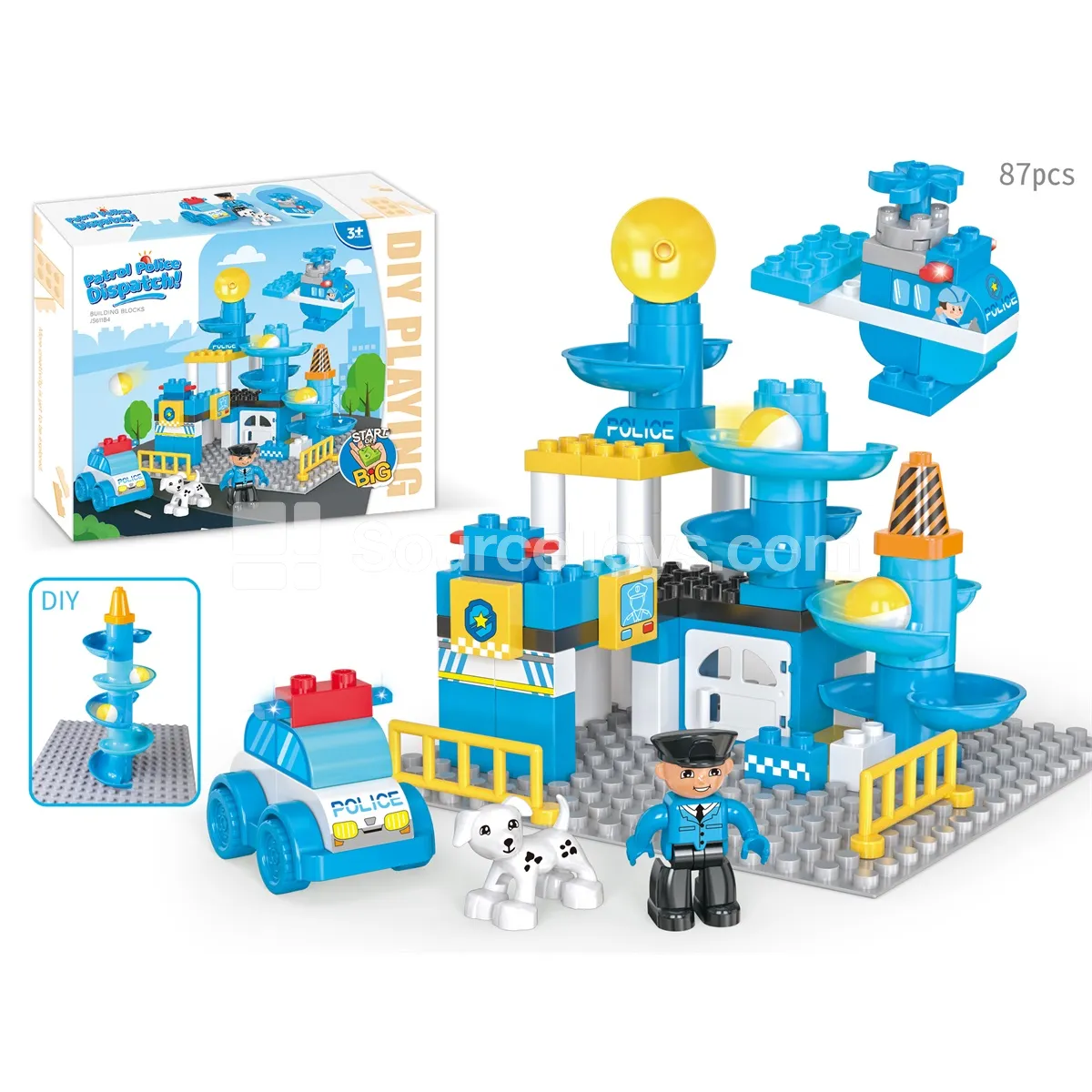 Police Patrol Building Block Set with Ball Track, 87 Pieces (JS611B4)