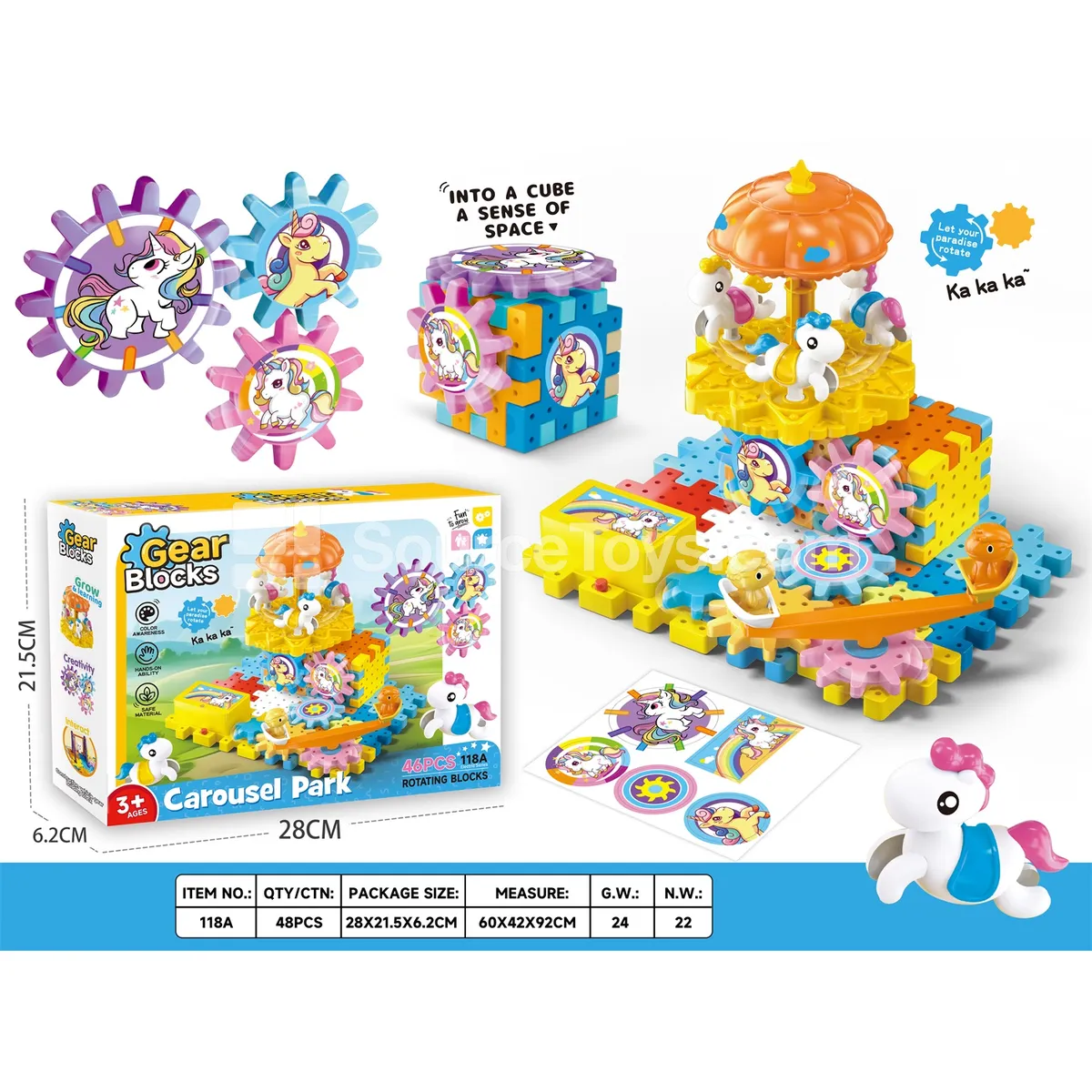 Rotating Carousel Gear Building Set, 46 Pieces, Electric (118A)