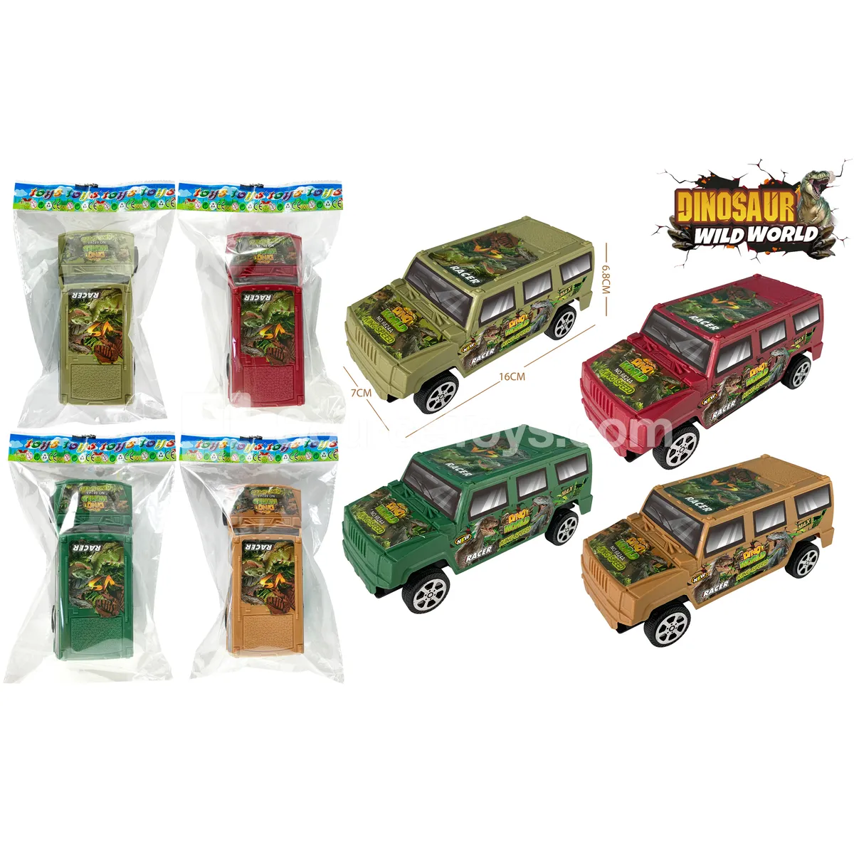 Dinosaur Friction-Powered Toy Cars, 4 Colors (6824A) Dinosaur Friction-Powered Toy Cars, 4 Colors (6824A)