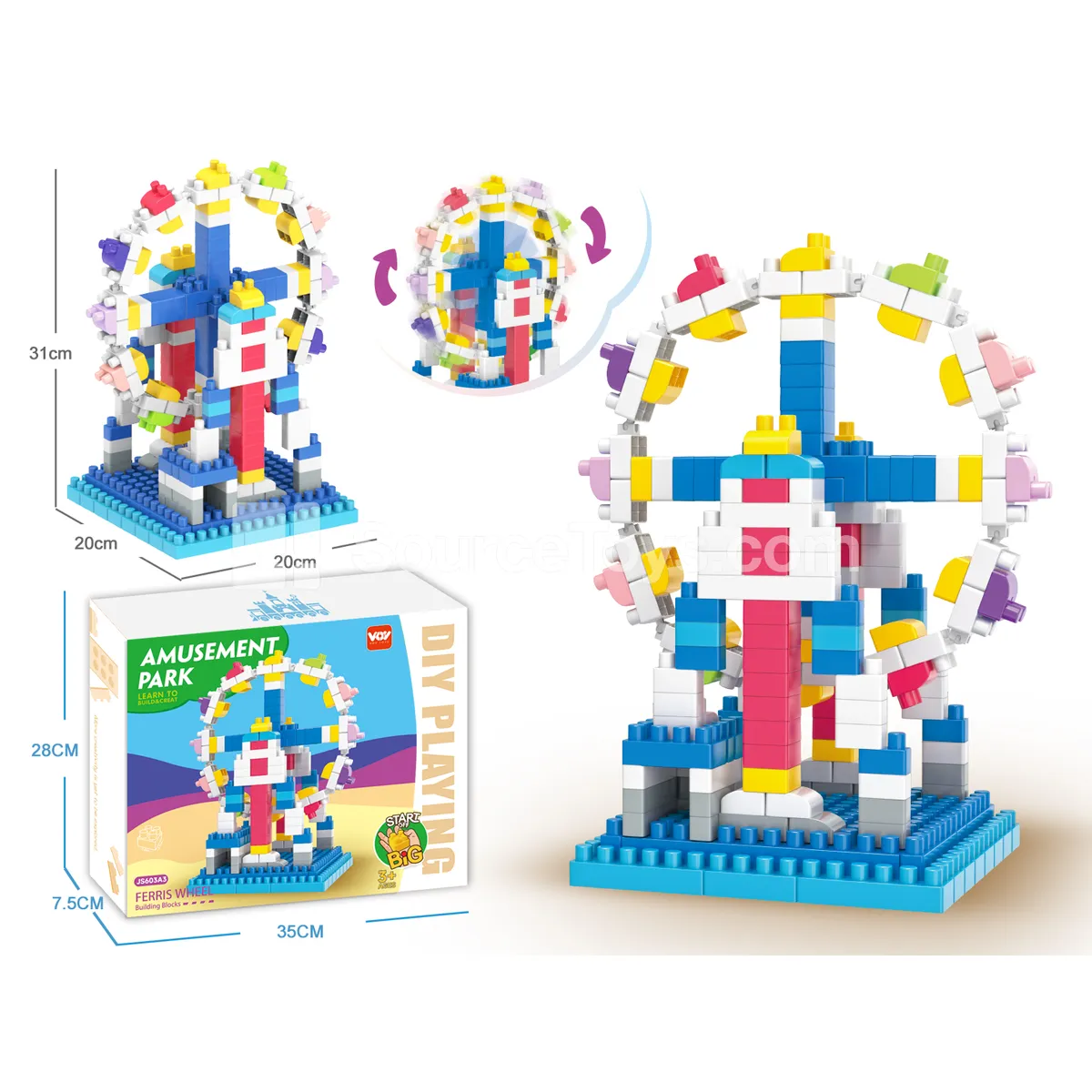 Colorful Amusement Park Ferris Wheel Building Blocks, 214 Pieces (JS603A3) Colorful Amusement Park Ferris Wheel Building Blocks, 214 Pieces (JS603A3)