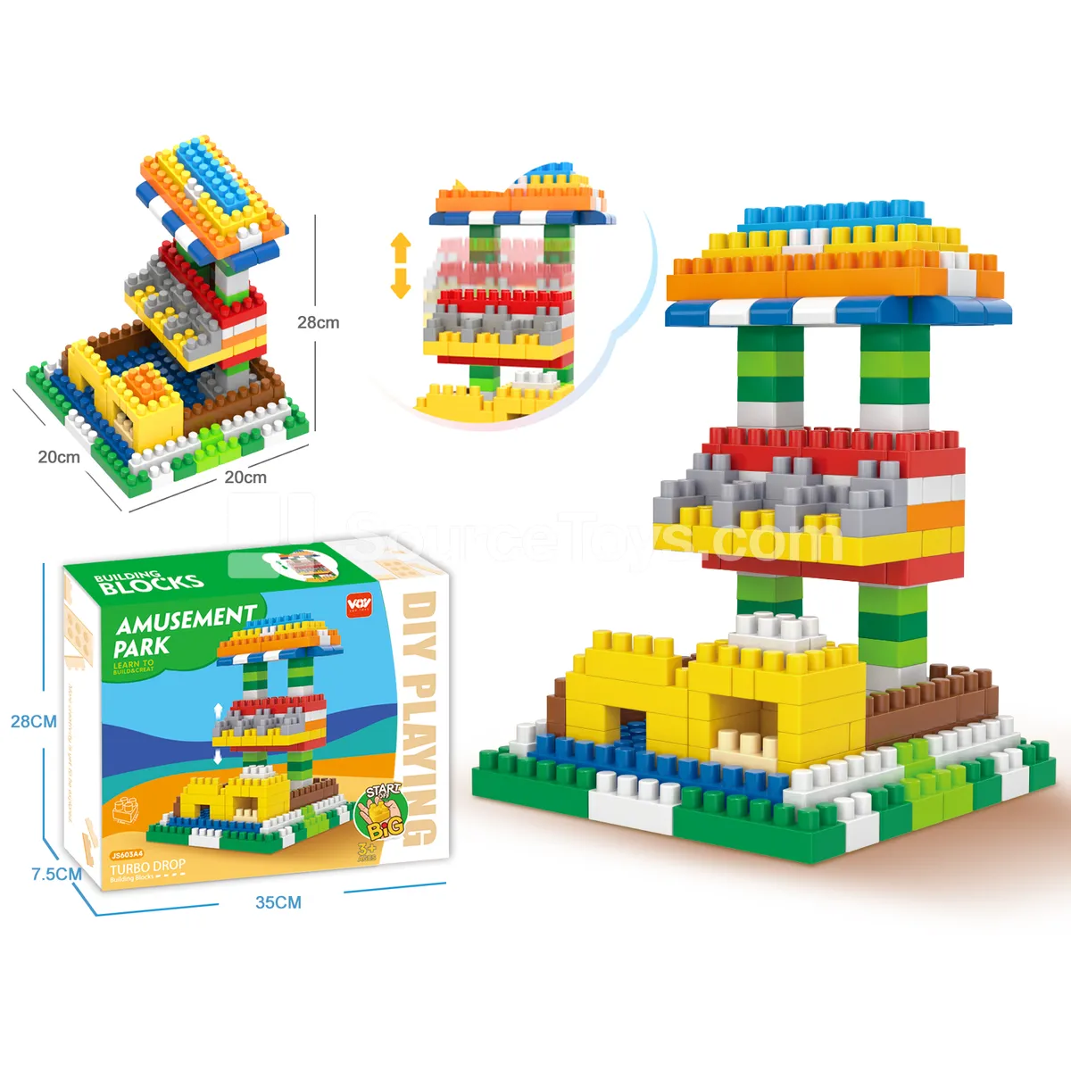 Colorful Amusement Park Drop Tower Building Blocks, 175 Pieces (JS603A4) Colorful Amusement Park Drop Tower Building Blocks, 175 Pieces (JS603A4)