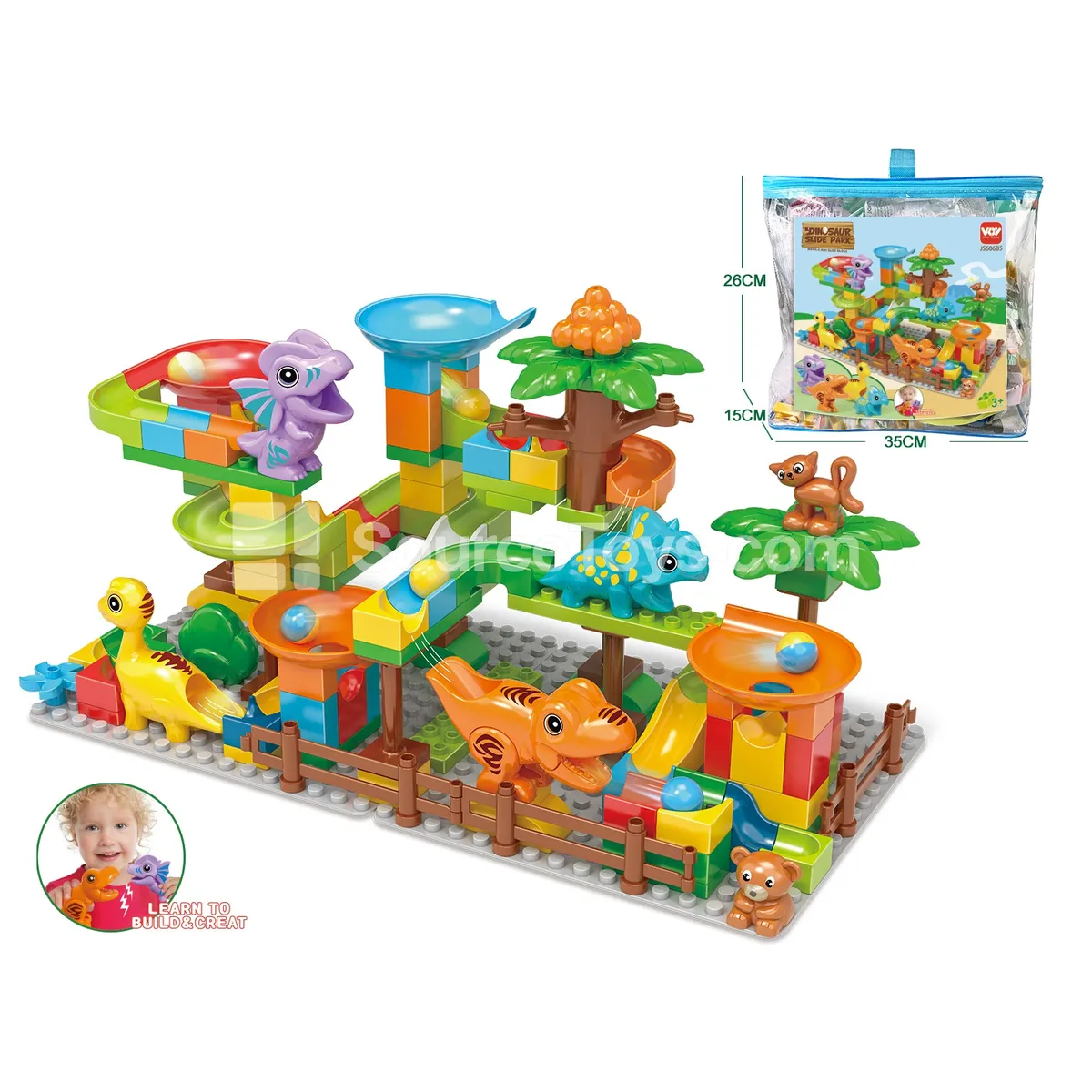 Dinosaur Slide Building Block Set, 4 Assorted Designs, 135 Pieces (JS606B5)