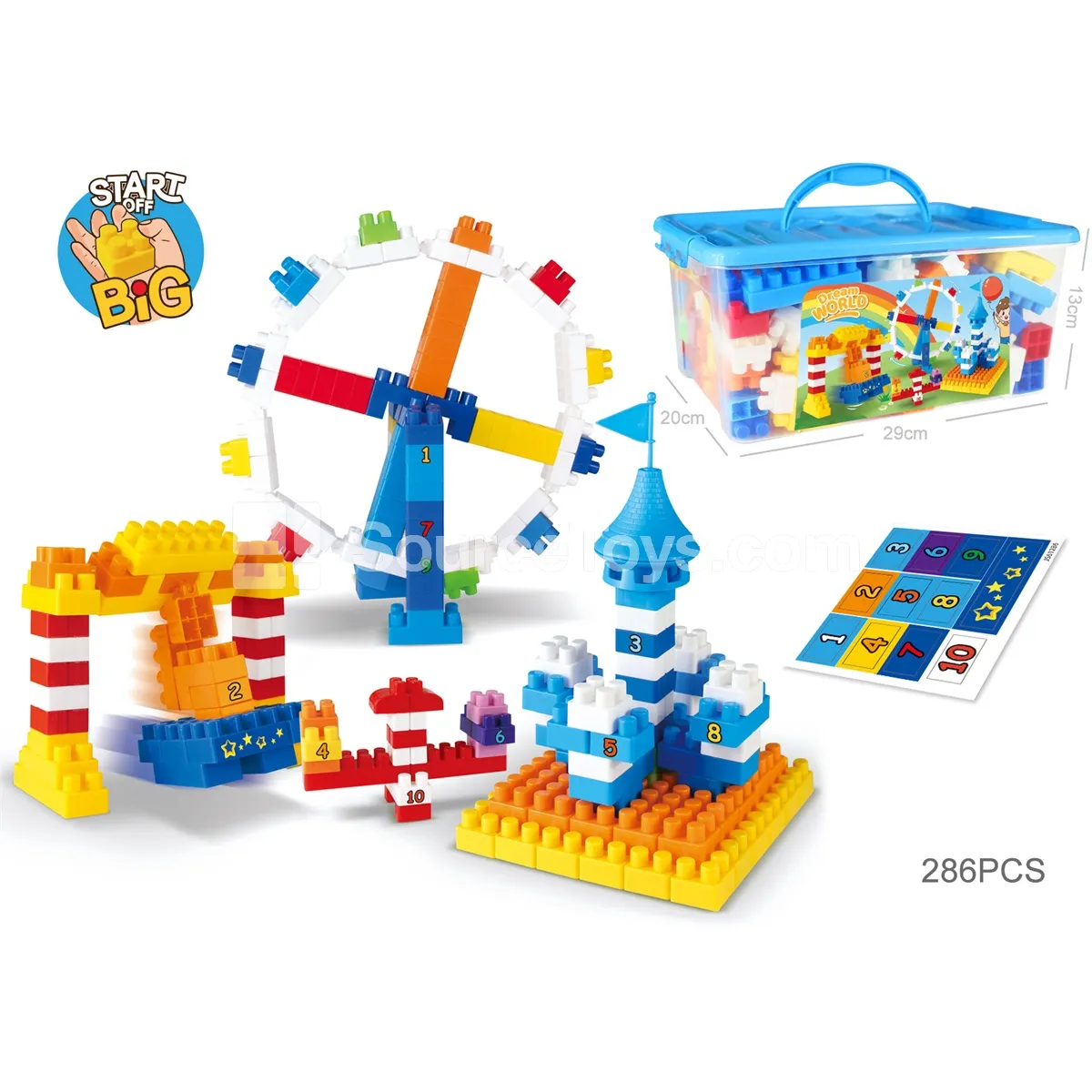 Castle Amusement Park Number Building Blocks Set, 286 Pieces (JS612C6)