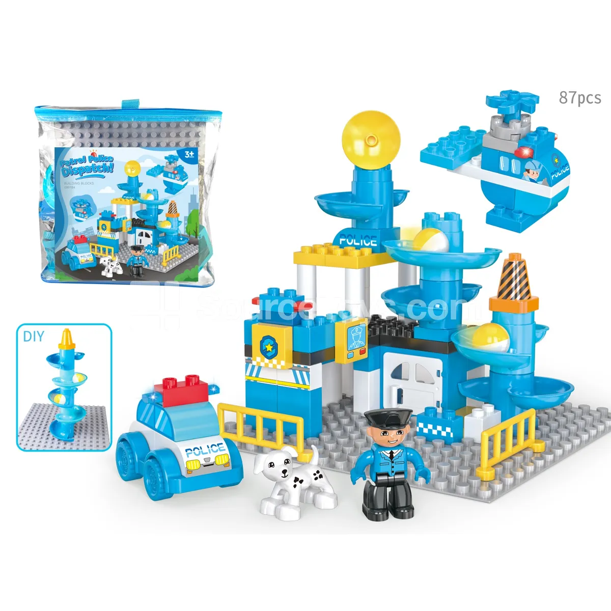 Police Patrol Building Block Set with Ball Run, 87 Pieces (JS611C4)