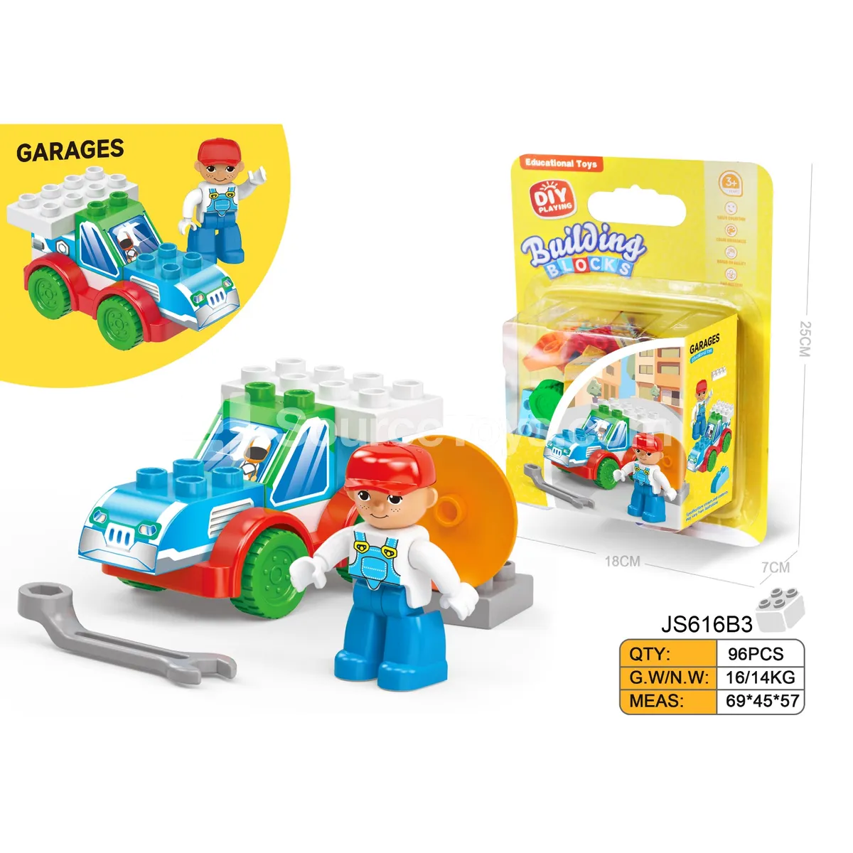 Race Car Repair Shop Building Block Set, 11 Pieces (JS616B3)