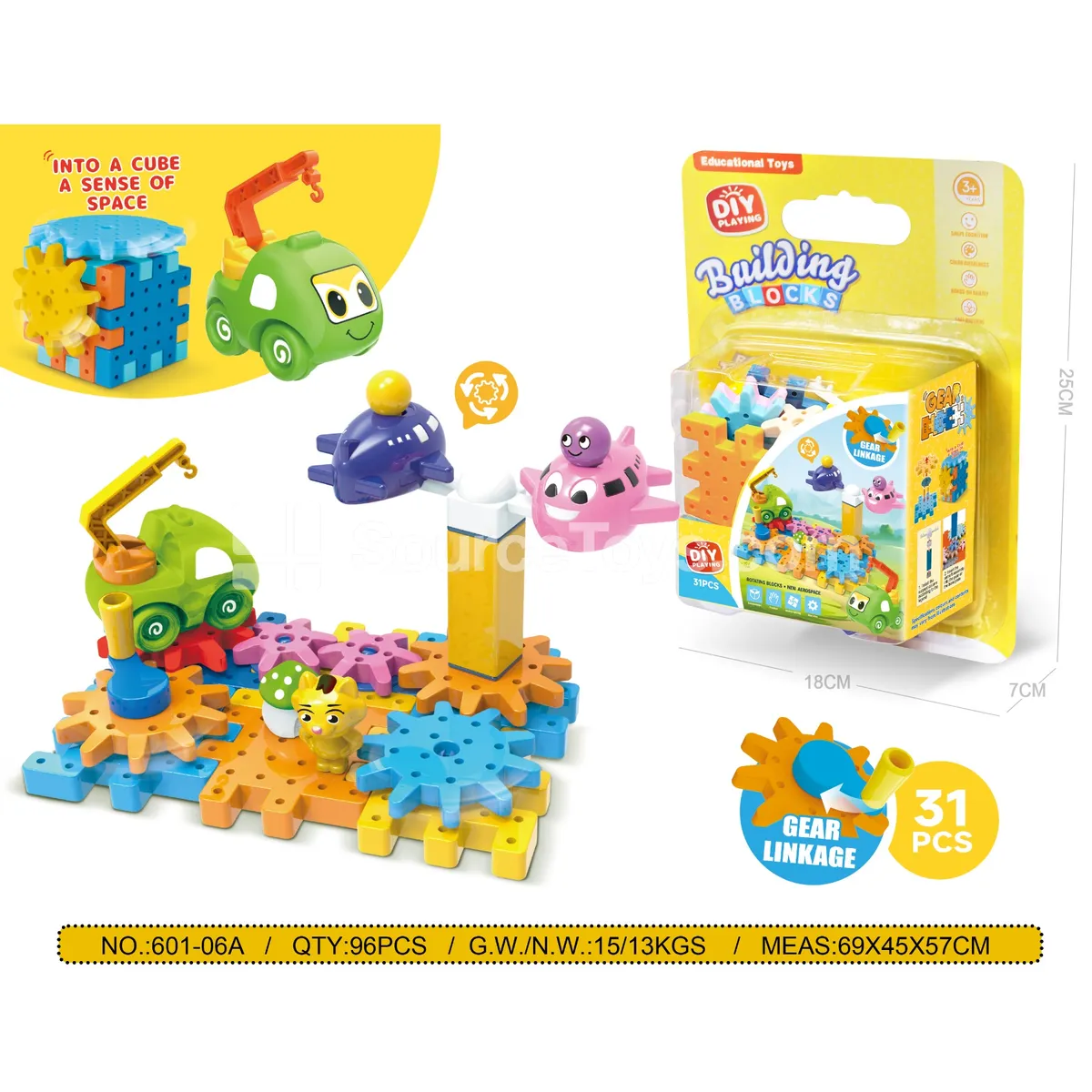 Amusement Park Rotating Aircraft and Construction Vehicle Gear Building Set, 31 Pieces (601-06A)