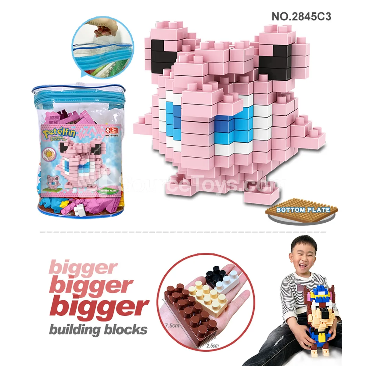 Large-Piece Building Block Set with Baseplate, 178 Pieces (2845C3)