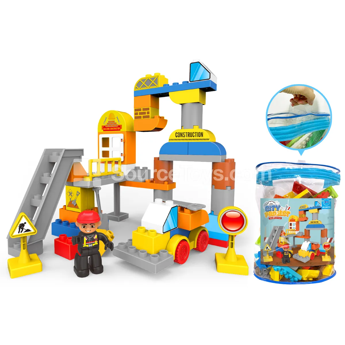 Construction Crew Building Blocks Set, 53 Pieces (2857C4)