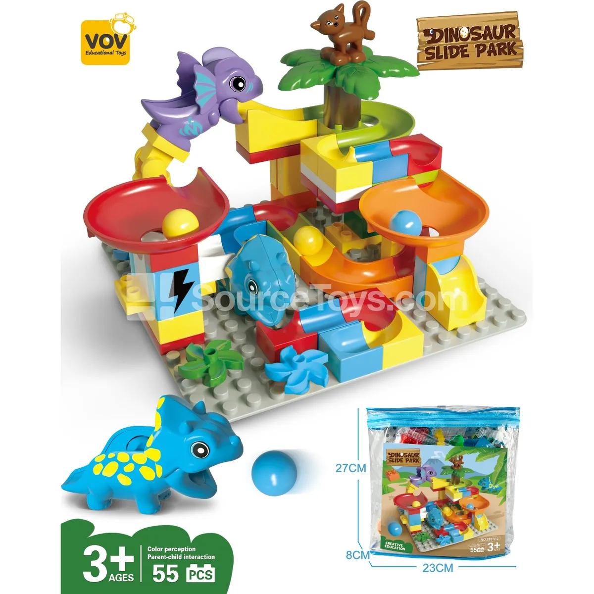 Large-Piece Triceratops Slide Building Set, 55 Pieces (2887B2)
