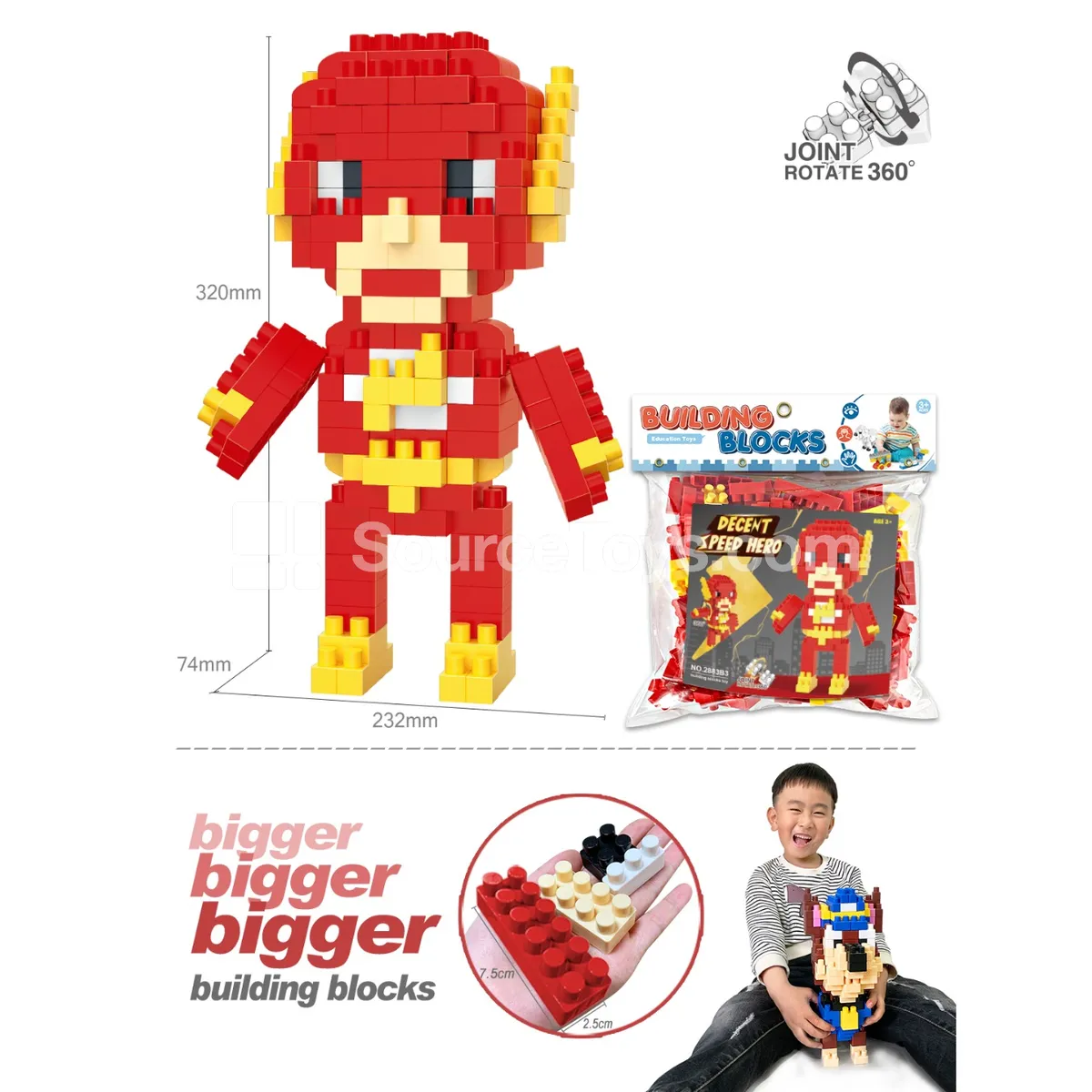 Large-Piece Building Block Figure with Rotating Joints, 212 Pieces (2883B3)