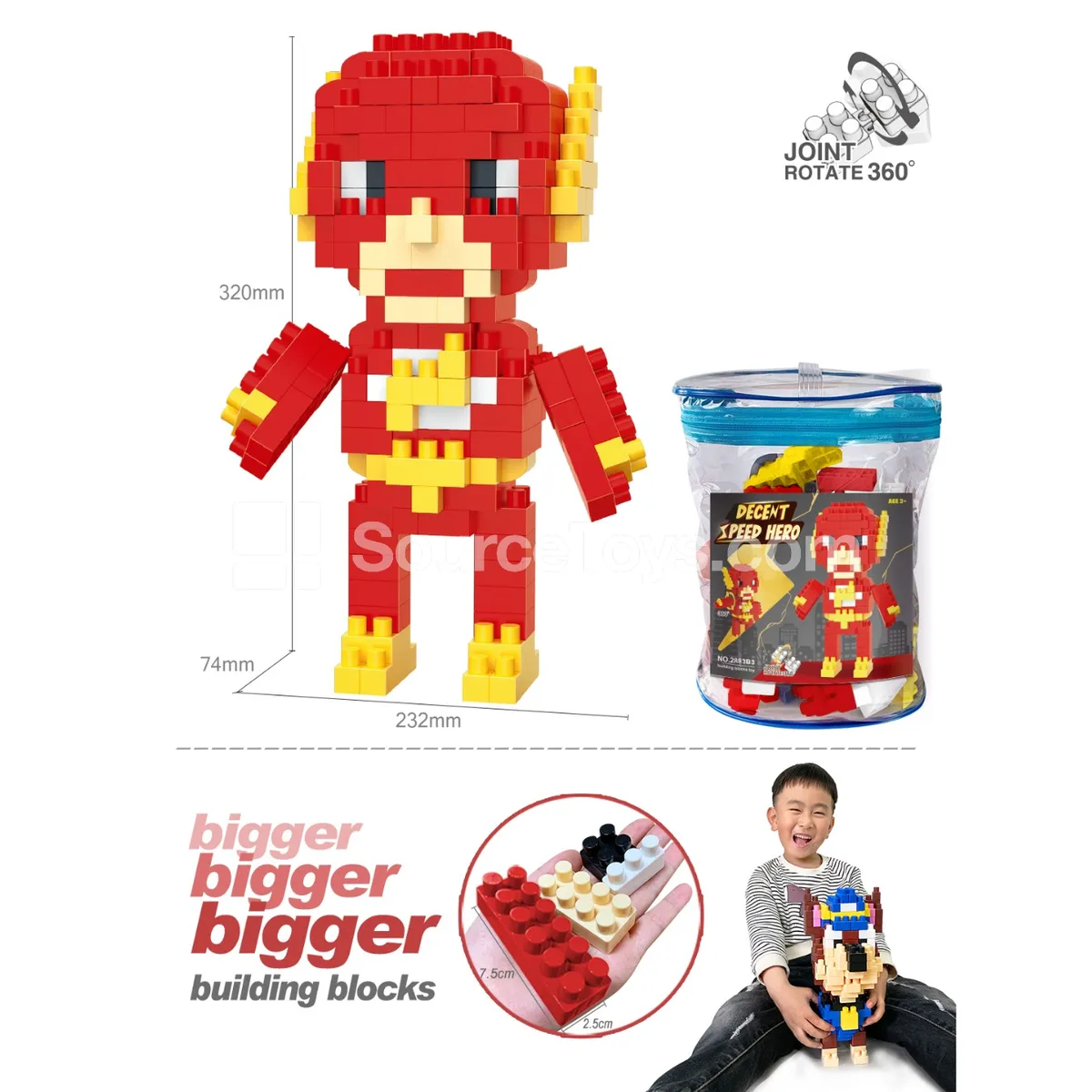 Large-Piece Building Block Figure with Rotating Joints, 212 Pieces (2883C3)