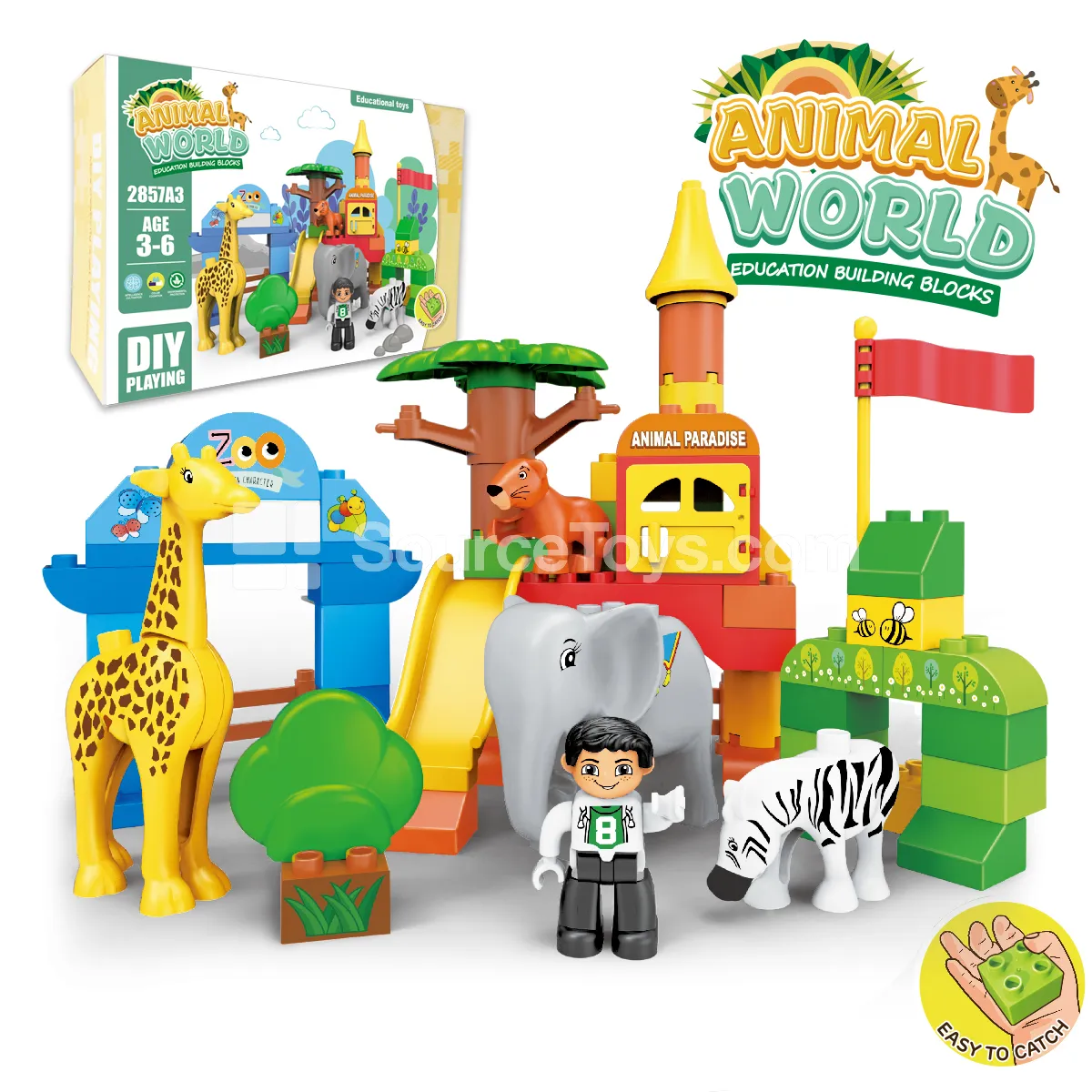 Zoo Building Blocks Set, 62 Pieces (2857A3)