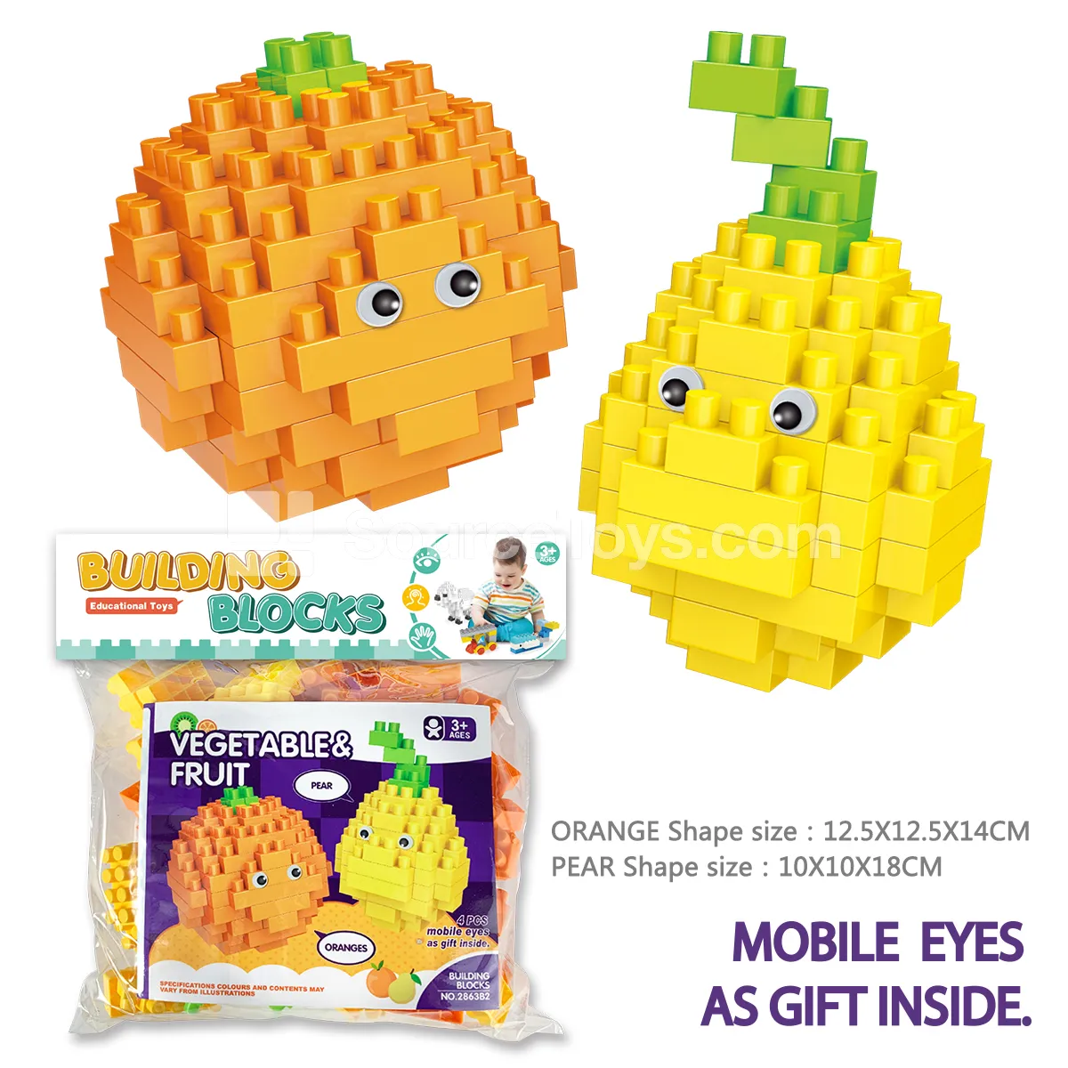 Orange and Pear Large Building Blocks, 154 Pieces (2863B2)