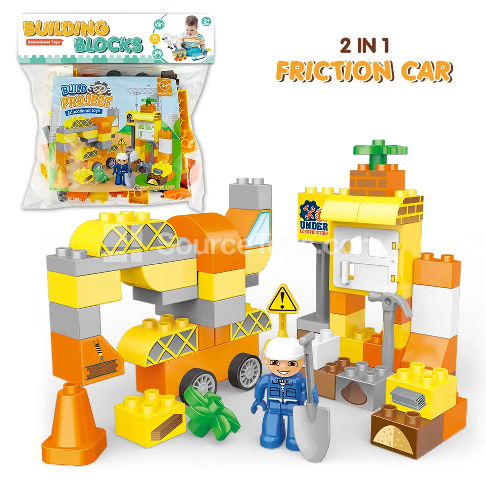 Construction-Themed Building Block Set with Friction-Powered Vehicle, 51 Pieces (2867B3) Construction-Themed Building Block Set with Friction-Powered Vehicle, 51 Pieces (2867B3)