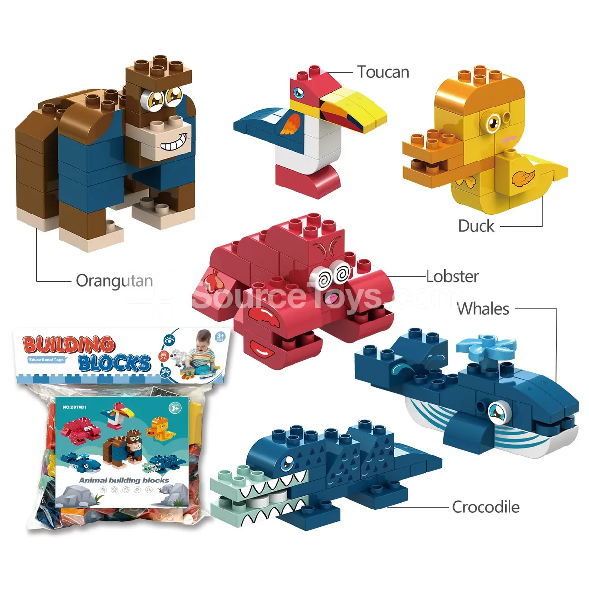Animal Building Blocks Set, 119 Pieces (2876B1)