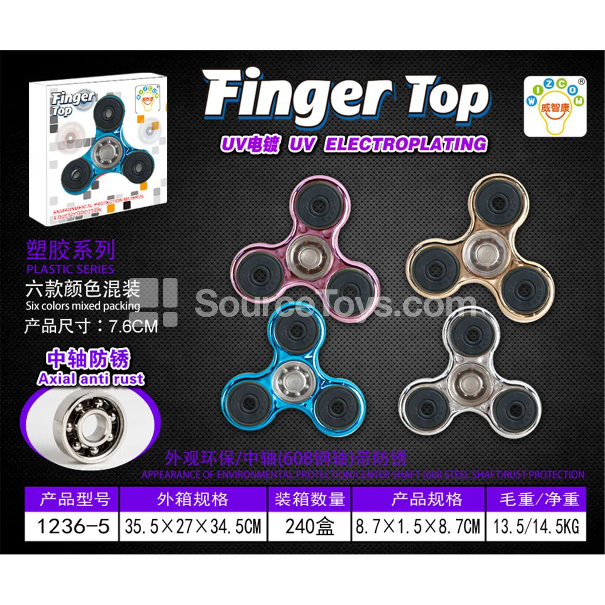 Three-Blade Fidget Spinner with 608 Steel Bearing (1236-5)