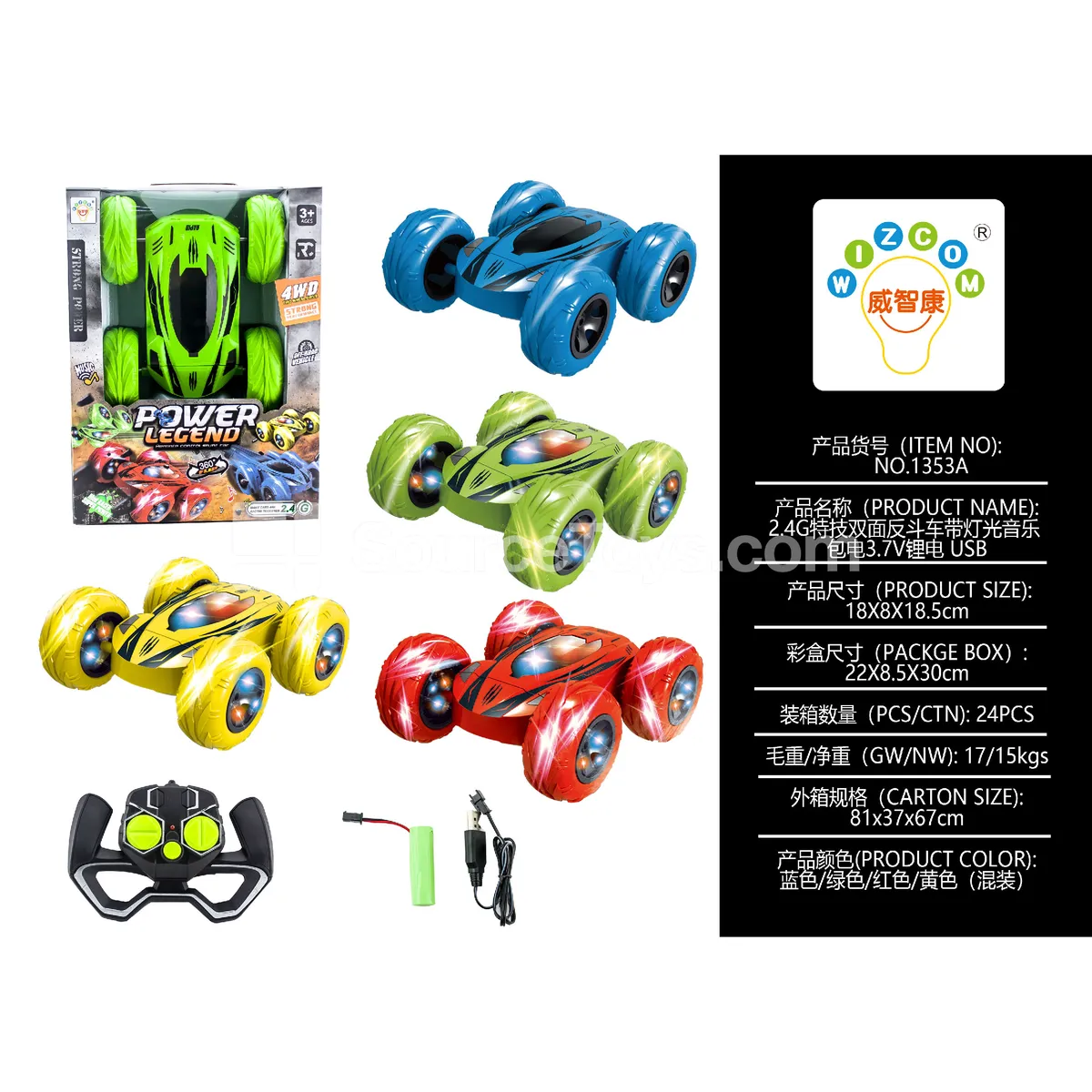 2.4G Double-Sided Stunt Car with Lights and Music (1353)