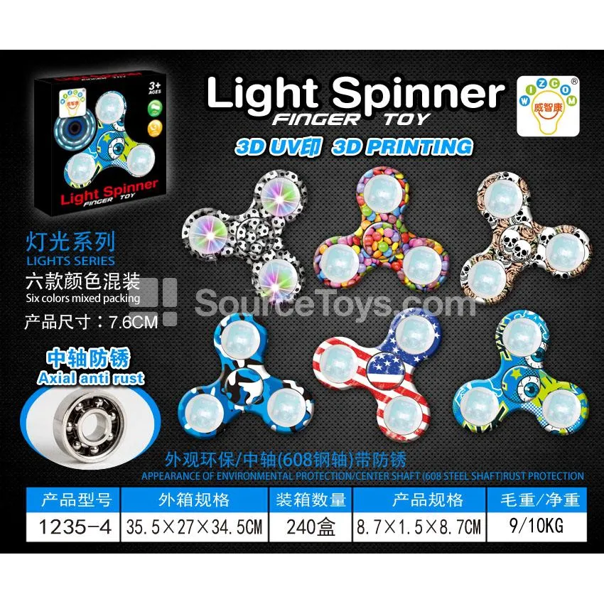 Three-Blade Light-Up Fidget Spinner with 608 Steel Bearing (1235-4)