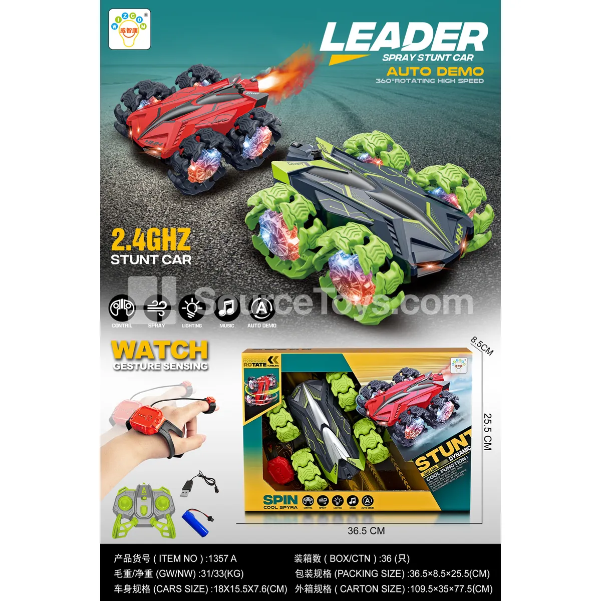 1:18-Scale Double-Sided Stunt Car, 10-Channel (1357A) 1:18-Scale Double-Sided Stunt Car, 10-Channel (1357A)