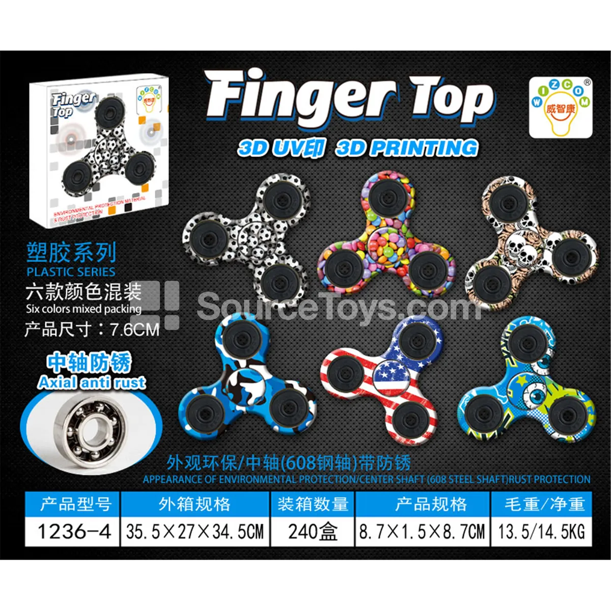 Three-Blade Fidget Spinner with 608 Steel Bearing (1236-4) Three-Blade Fidget Spinner with 608 Steel Bearing (1236-4)