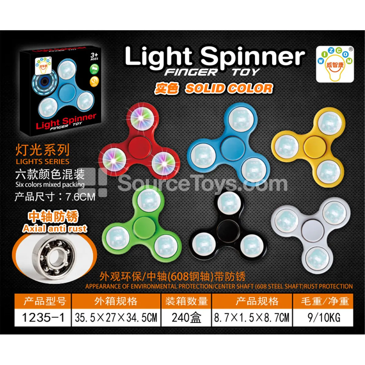 Three-Blade Light-Up Fidget Spinner with 608 Steel Bearing (1235-1)