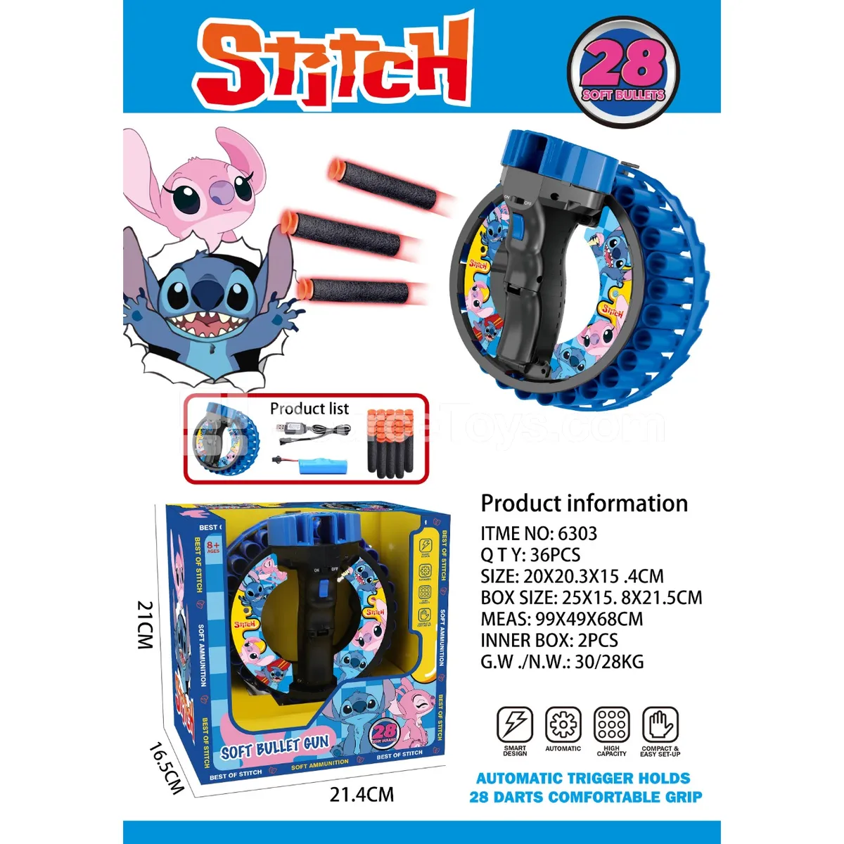 Electric Soft-Dart Toy Blaster with Wristband (6303) Electric Soft-Dart Toy Blaster with Wristband (6303)