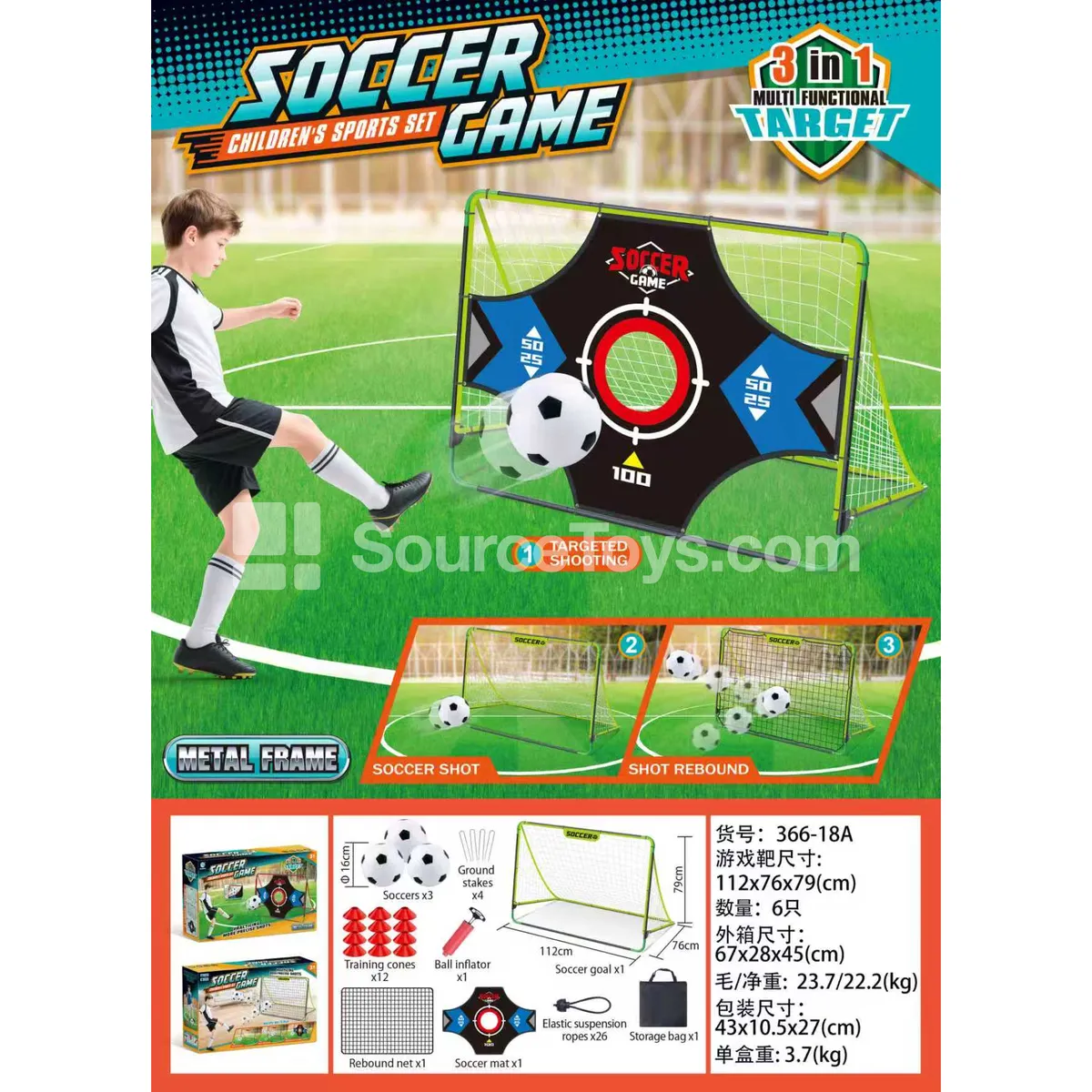 Green Soccer Goal with White Net (Steel Frame)