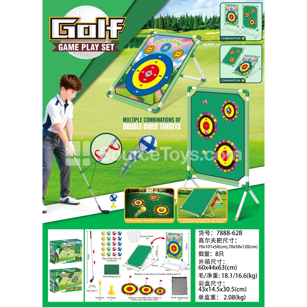 Double-Sided Golf Set with Light Sensor Ring and Stand