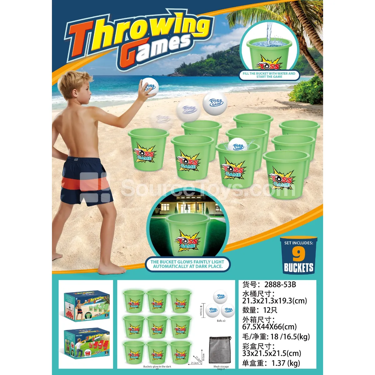 Glow-in-the-Dark Green Play Bucket (9-Piece Set)