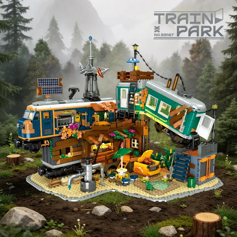 Train Park Building Blocks Set with Lights Train Park Building Blocks Set with Lights