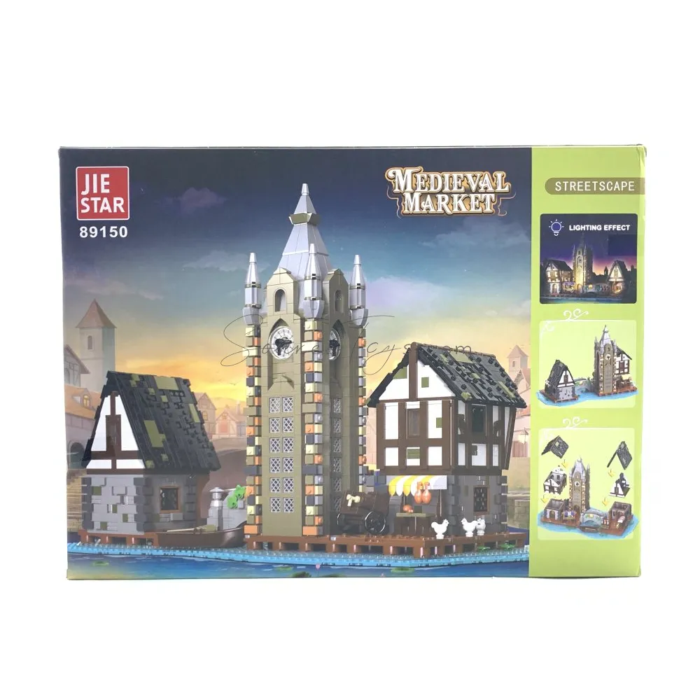 Medieval Market Building Blocks Set with LED Lights, 3335 Pieces