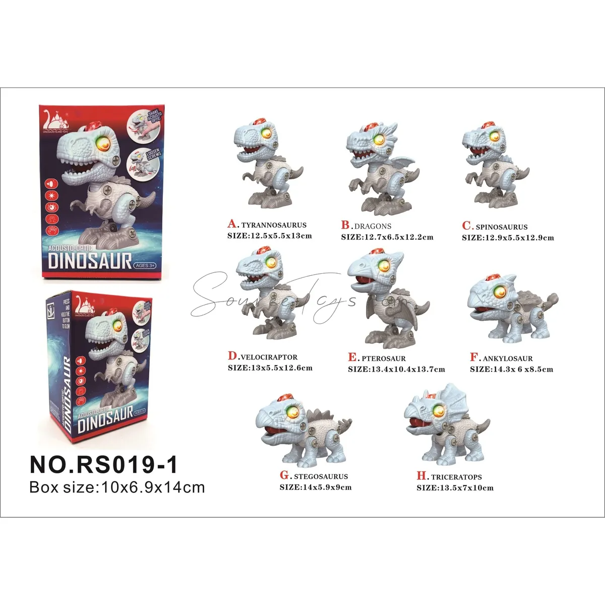 DIY Dinosaur Assembly Toy with Sound and Light, 8 Styles