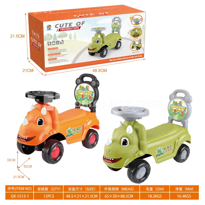 Triceratops Ride-On Scooter with Music Steering Wheel and DIY Stickers