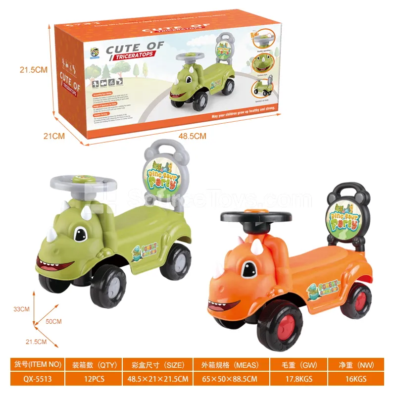 Triceratops Ride-On Scooter with BB Horn Steering Wheel and DIY Stickers