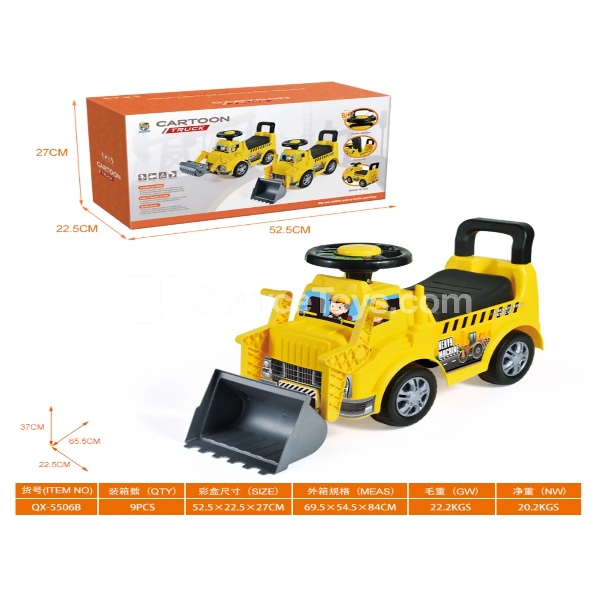 Ride-on Scooter Bulldozer with BB Whistle Steering Wheel and DIY Stickers