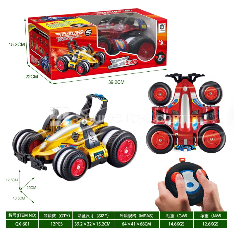 6-Channel RC Stunt Car with 2.4G Remote, USB Charging, Auto Demo, Gold/Red