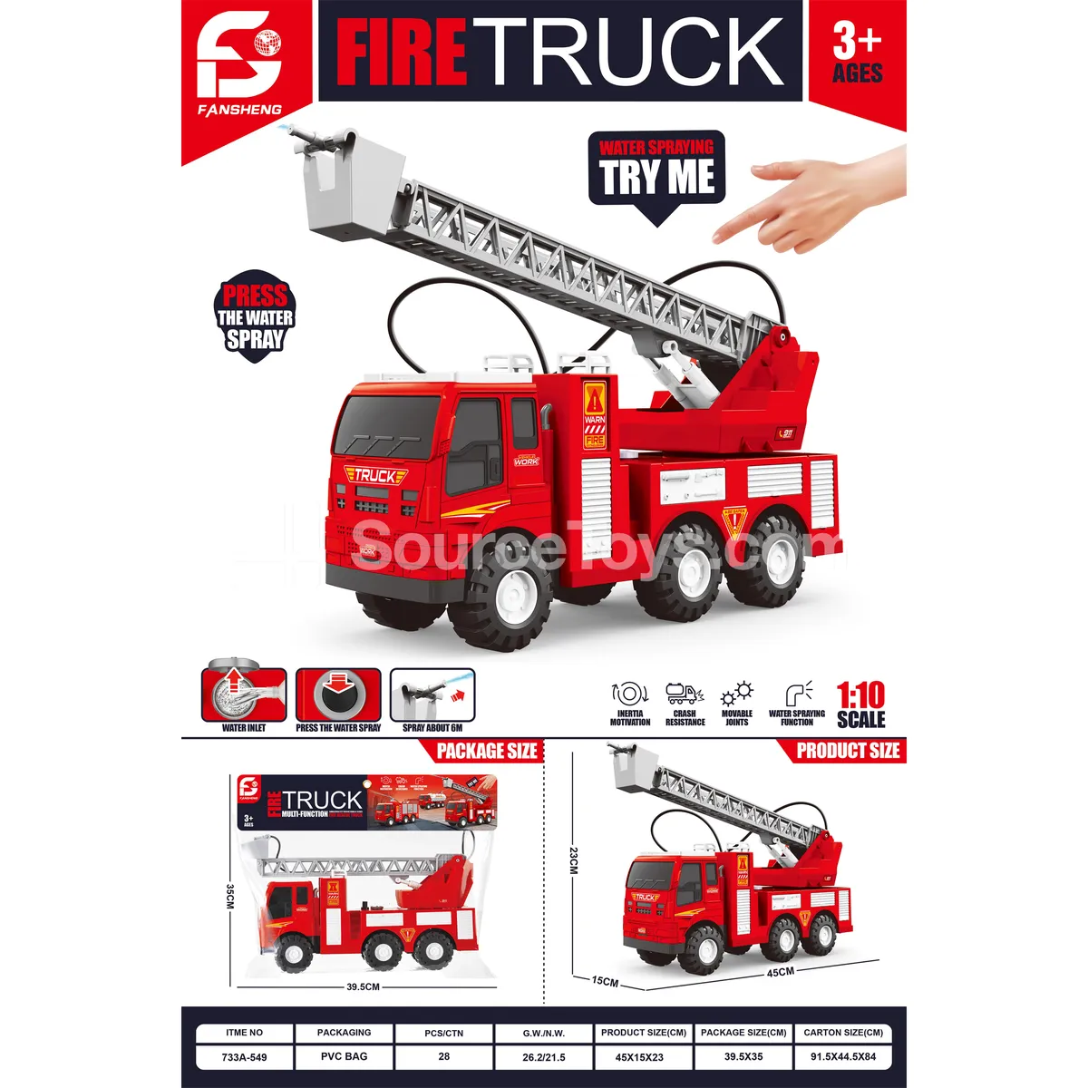 Large Inertia Fire Truck with Water Spray