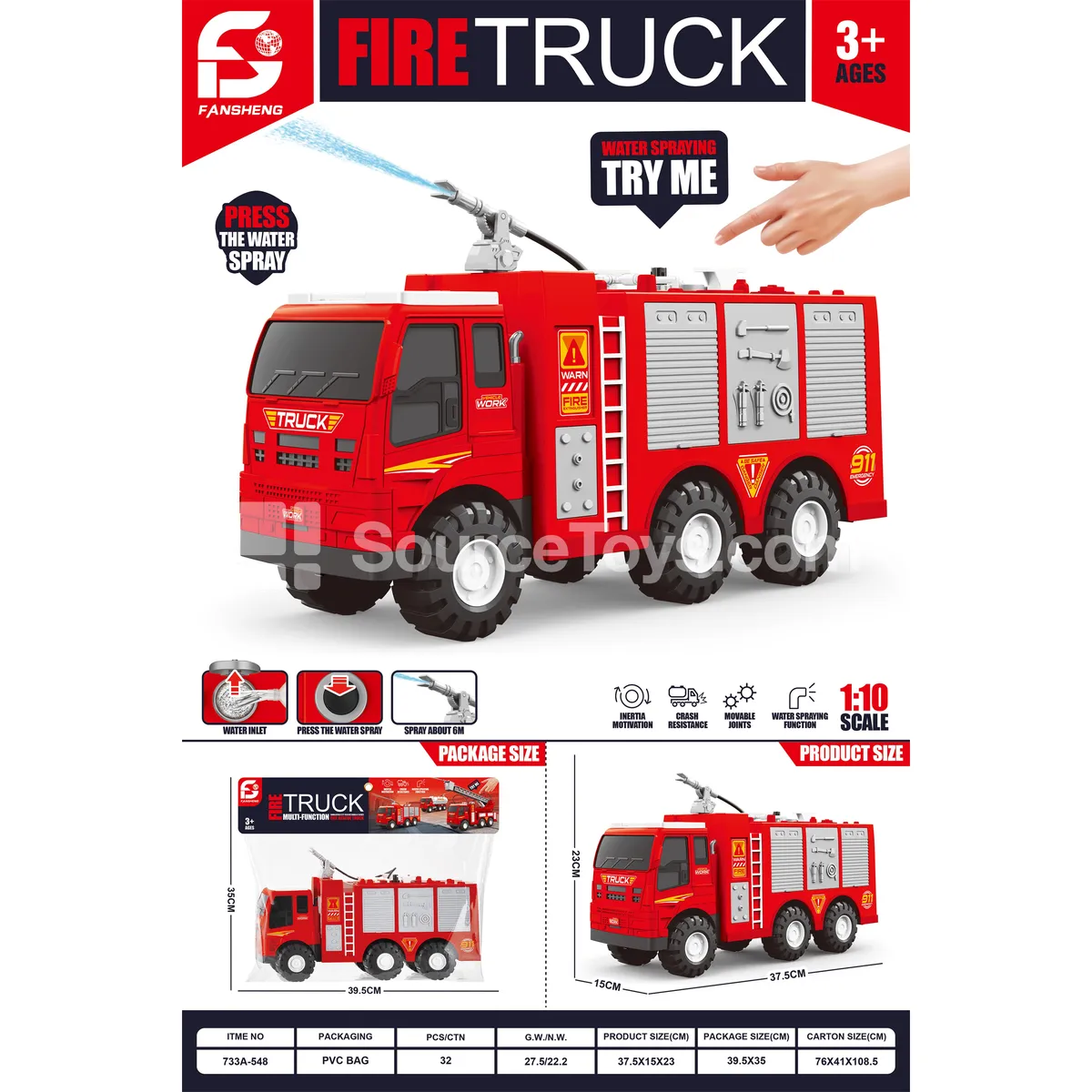 Large Inertia Fire Truck with Water Spray