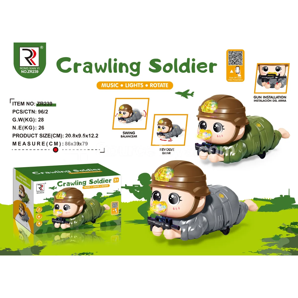 Electric Multi-directional Light-up Crawling Soldier Electric Multi-directional Light-up Crawling Soldier