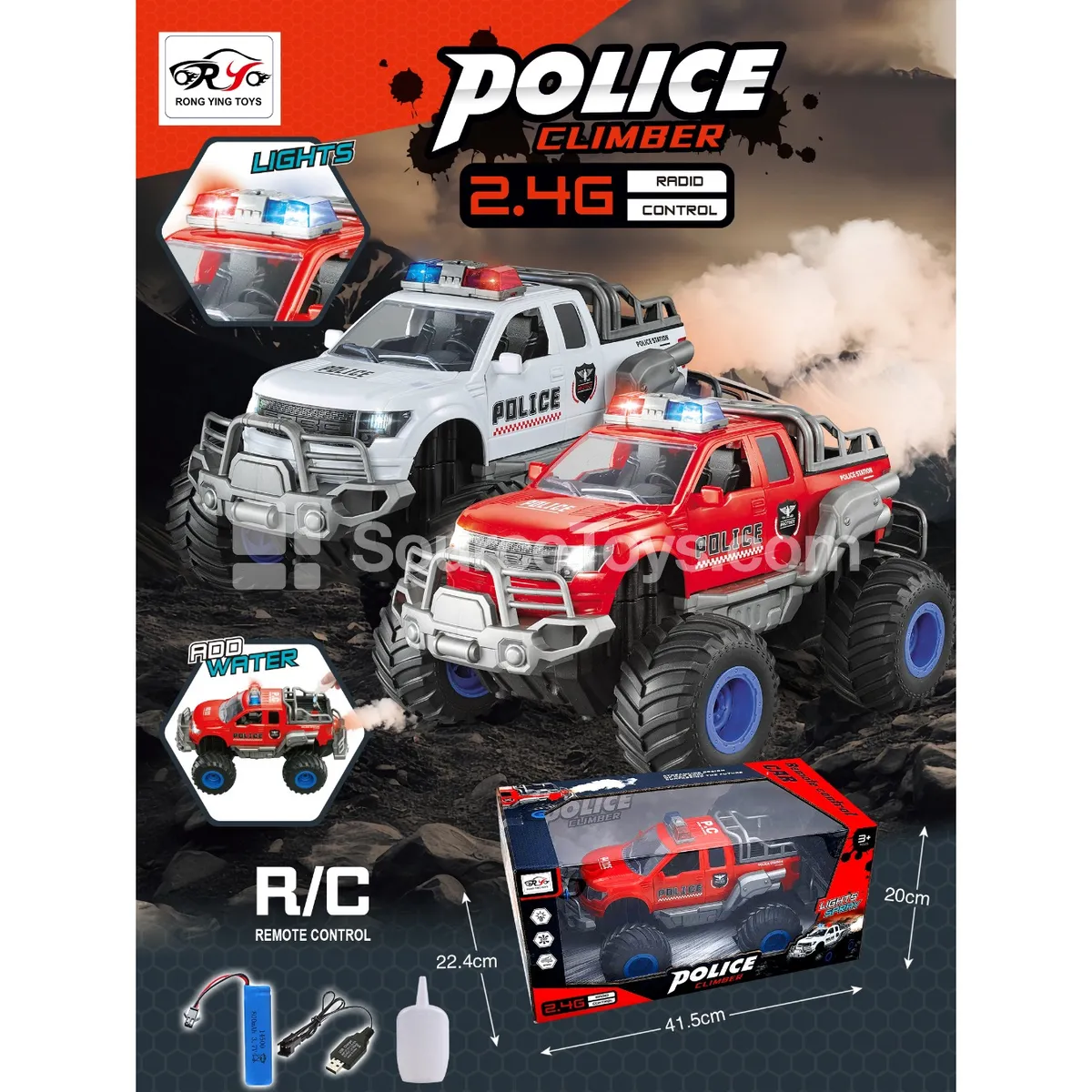 2.4G Remote Control Off-road Pickup with Spray and Lights, 7-Channel, with Battery