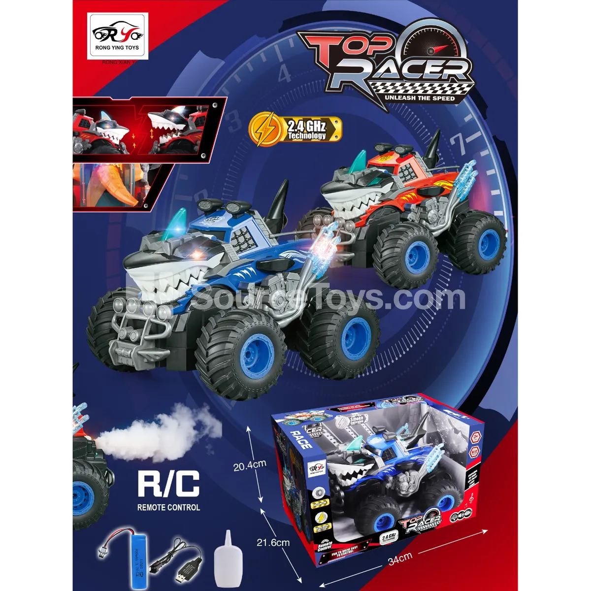 2.4G Spray Shark RC Car with Lights, 7-Channel, 1:18 Scale, Battery Included