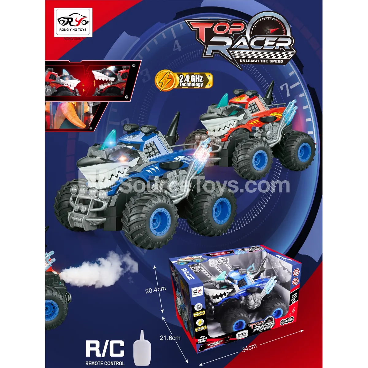 2.4G Remote Control Shark Spray Car with Lights, 7-Channel, 1:18