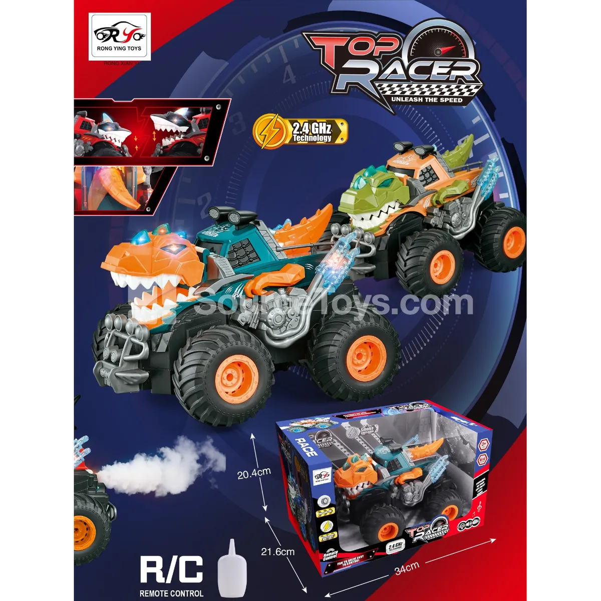 2.4G RC Dinosaur Car with Spray & Lights 7CH 1:18