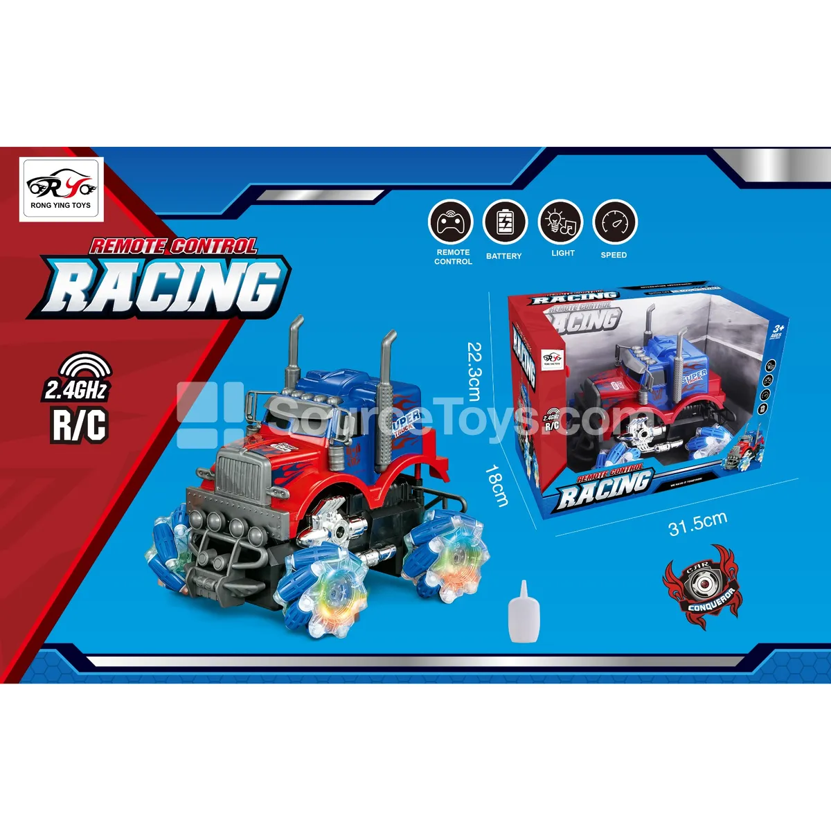 2.4G 1:18 Remote Control Truck with Side Movement and Lights, 7-Channel