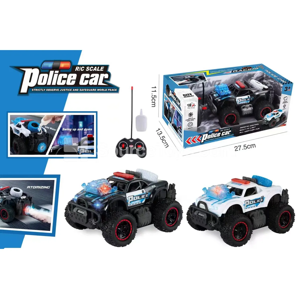 5-Channel Spray Off-Road RC Warning Vehicle with Lights 49MHz