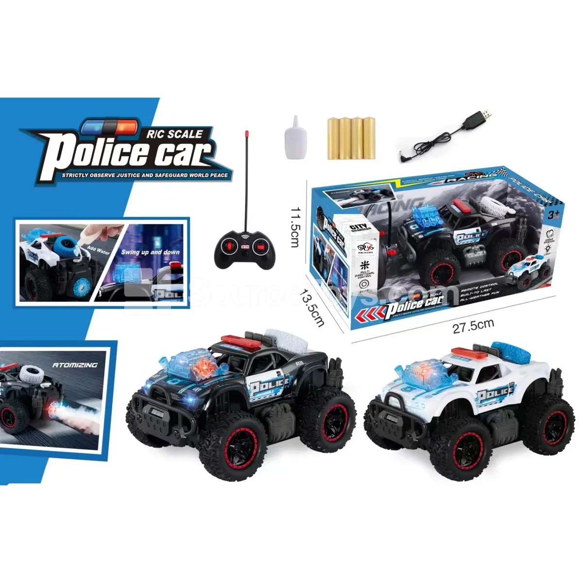 5-Channel Spray Off-Road RC Warning Car with Lights 49MHz