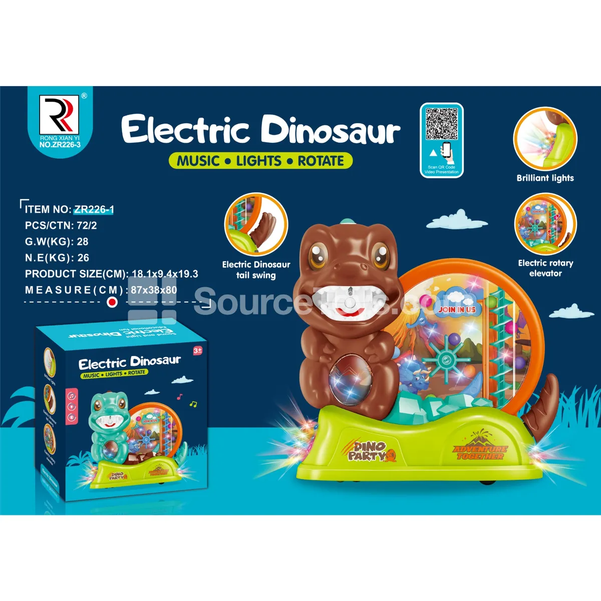 Electric Light & Music Cartoon Dinosaur with Universal Motion Electric Light & Music Cartoon Dinosaur with Universal Motion