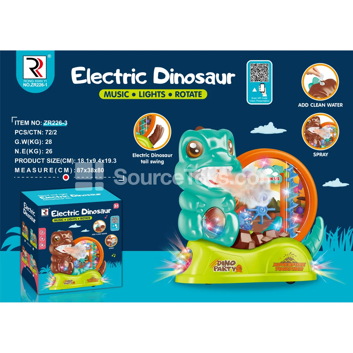 Electric Light & Music Spray Cartoon Dinosaur Toy Electric Light & Music Spray Cartoon Dinosaur Toy