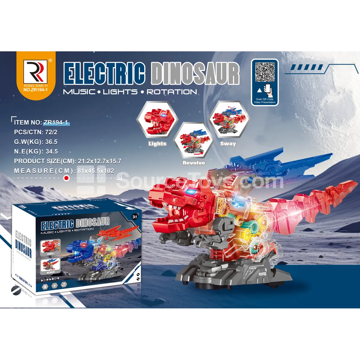 Electric Gear Dinosaur with Lights and Music Electric Gear Dinosaur with Lights and Music