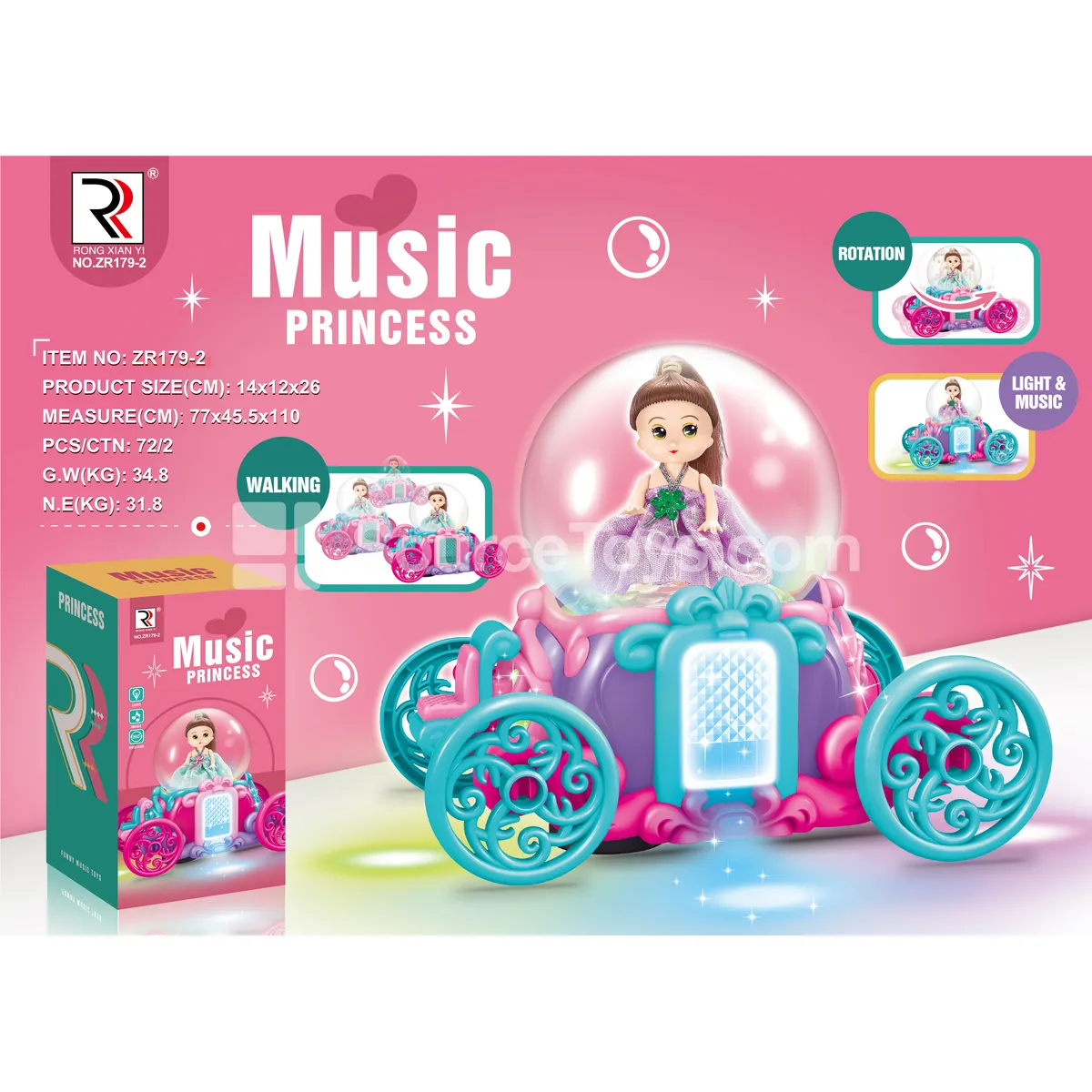 Electric Omni-Directional Music Pumpkin Carriage 3.5-inch Crystal Princess Doll Electric Omni-Directional Music Pumpkin Carriage 3.5-inch Crystal Princess Doll